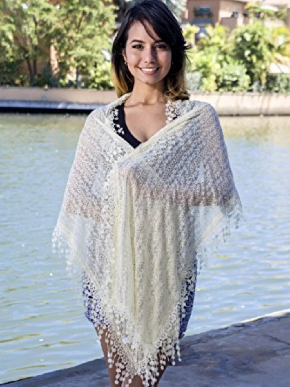 Lightweight Floral Lace Fringe Scarf Bridal Shawl Wrap for Women